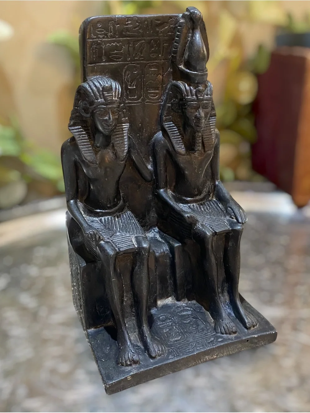 Vintage Bookend Egyptian King Queen on Throne Black